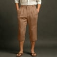 thumbnail image 2 of longantii Mens Shorts Mens High Waist Linen Pleated Capri Pants Formal Casual Rolled Cuff Shorts for Summer Baggy Business Work Pants Camel S, 2 of 4
