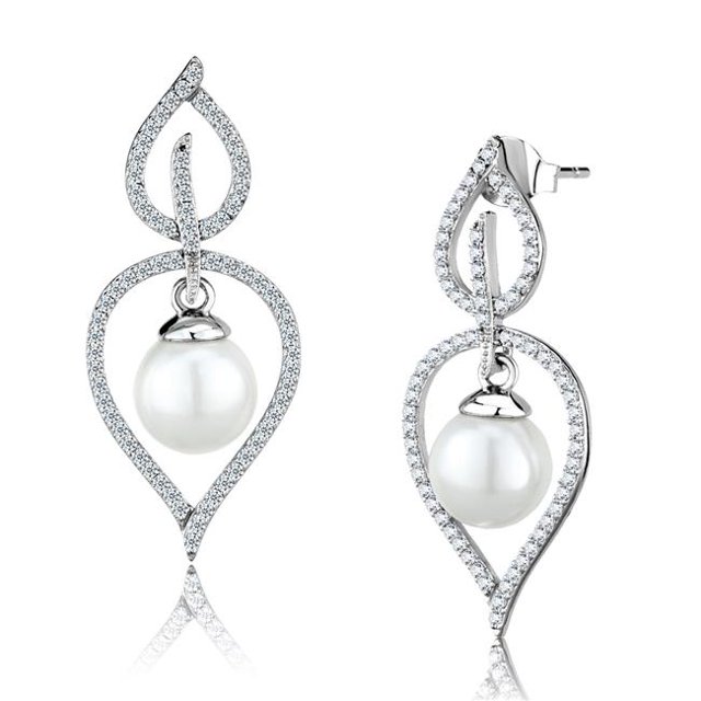 Alamode TS510 Femmes Rhodié 925 Boucles d'Oreilles en Argent Sterling avec Semi-Précieux en Blanc