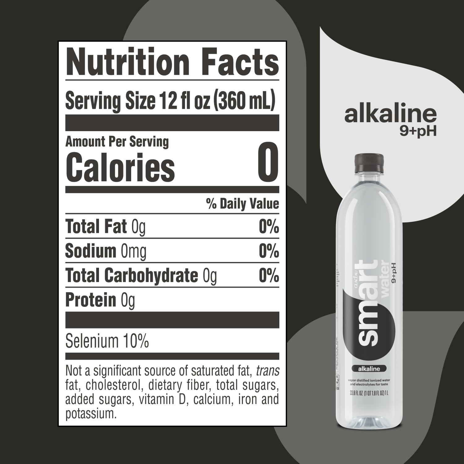 smartwater alkaline premium vapor distilled enhanced water, 33.8 fl oz, 12 count bottles