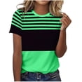 thumbnail image 2 of Ichuanyi T Shirts for Women Stripe Printed Crewneck Casual Basic Summer Tops Short Sleeve Color Loose Tee Shirts, 2 of 6