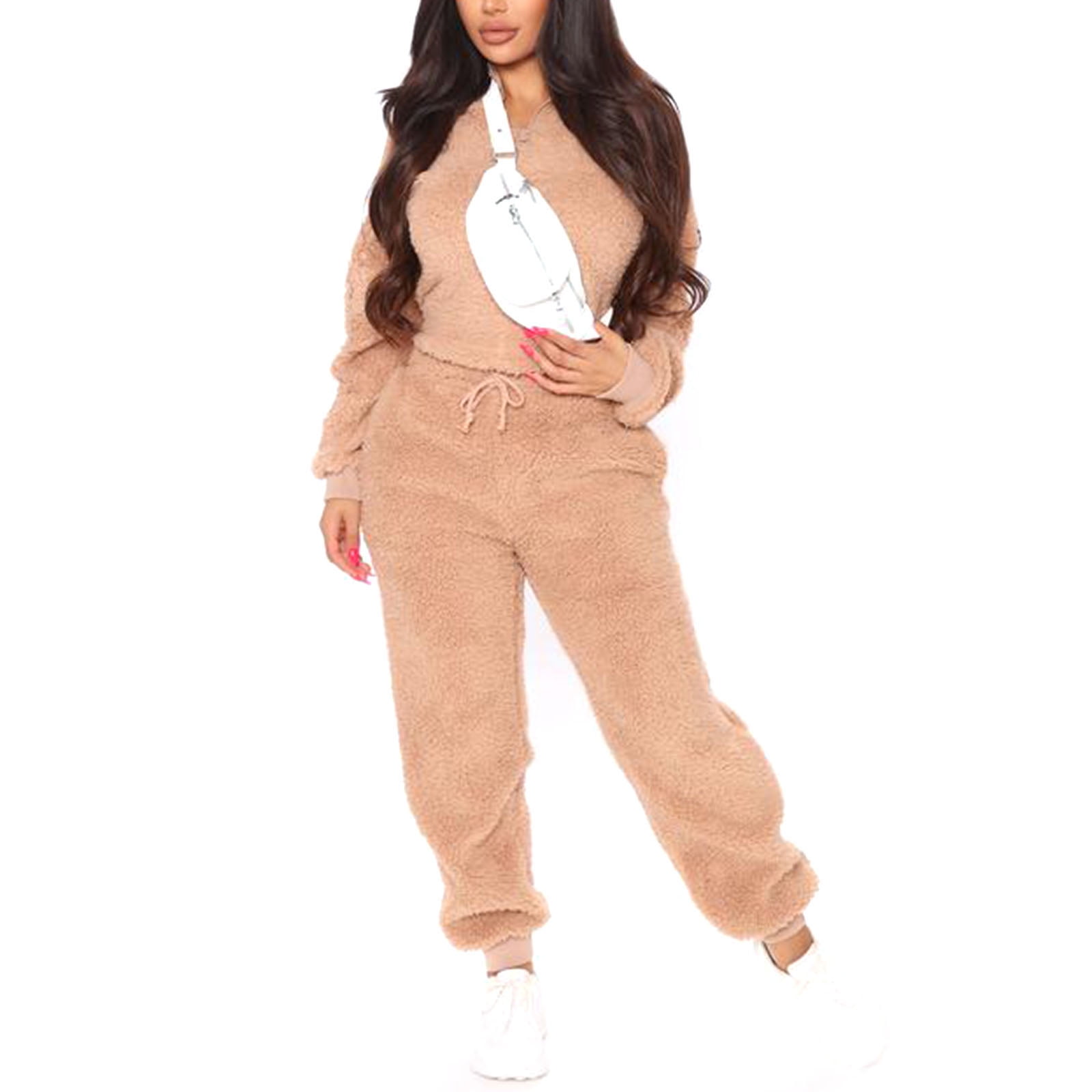 Women Fuzzy Fleece Pajamas Set Soft 