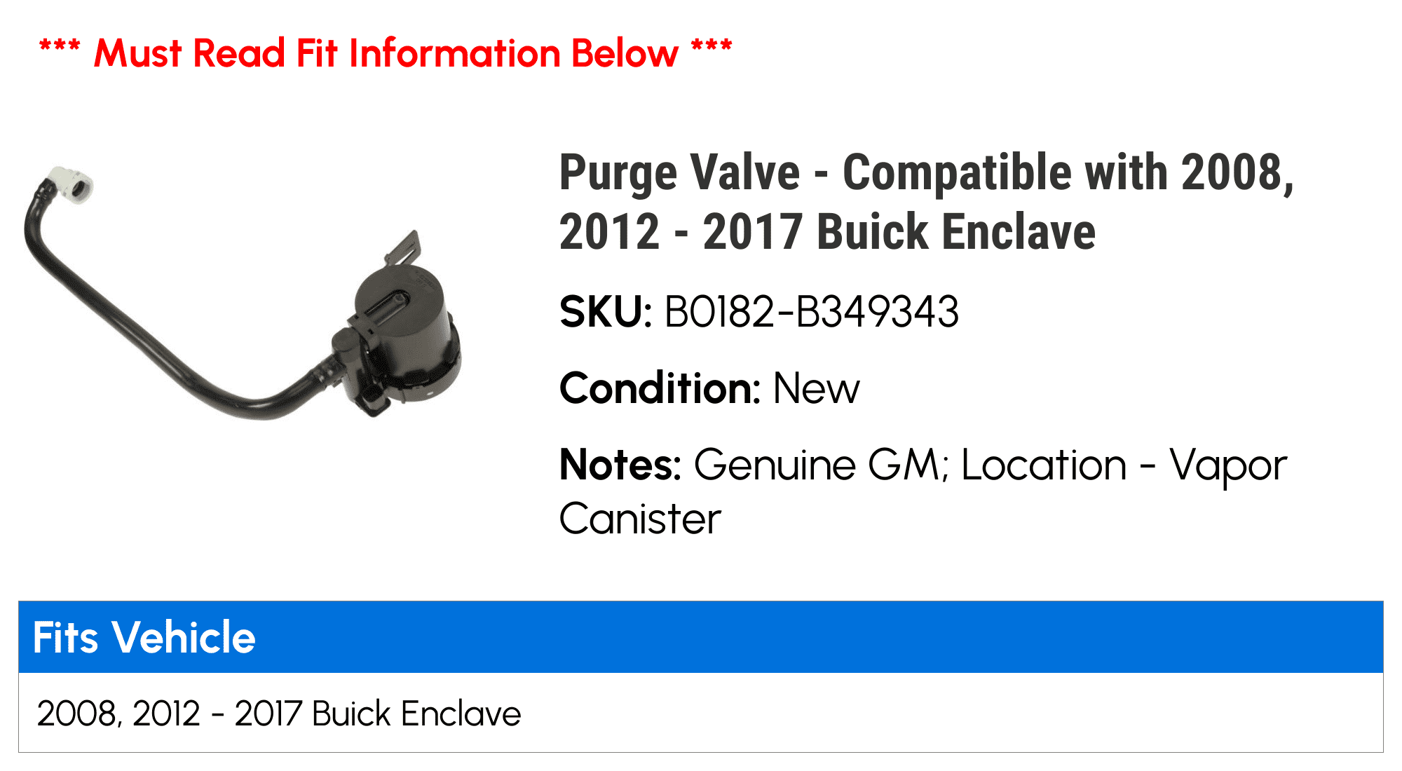 Purge Valve - Compatible with 2008, 2012 - 2017 Buick Enclave - AC Delco