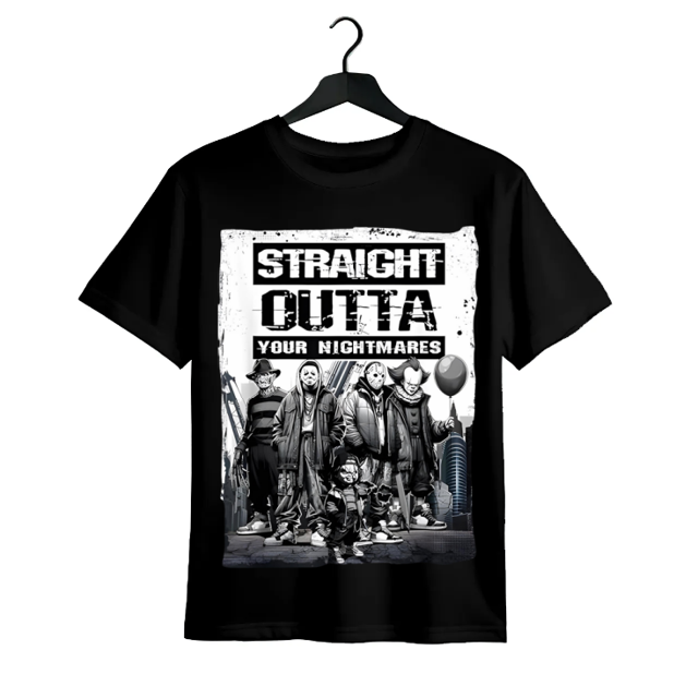 Men Women T Shirt Straight outta Nightmares" Men's Vintage Horror Halloween T-Shirt - 100% Cotton