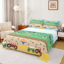 Homewish Cartoon Animal Cow Pig Twin Sheet Sets 3pcs for Preppy Kids Children,Kawaii Truck Twin Fitted Sheet Microfiber,Cute Farmhouse Breathable Flat Sheet,Luxury Bedroom Decor