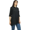 thumbnail image 5 of Phagun Women's Black Cotton Modal 3/4 Sleeve Button Down Blouse Shirt Top - 4, 5 of 8