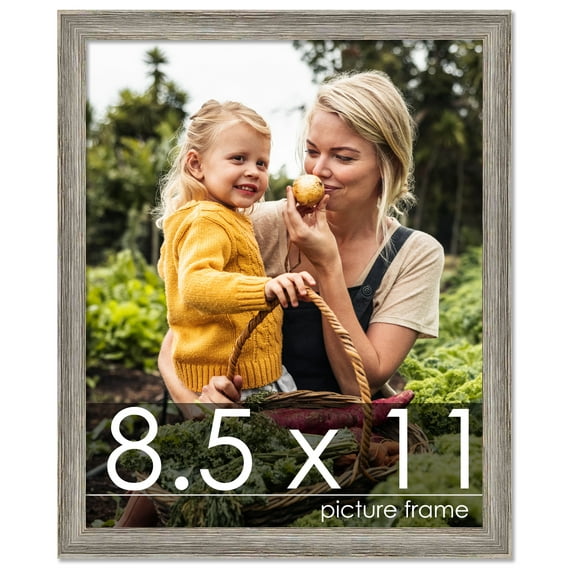 8.5x11 Grey Rustic Thin Barnwood Picture Frame - UV Acrylic, Foam Board Backing, Hanging Hardware