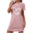 thumbnail image 5 of Sakmal Cozy Sleep Dress for Women Pink Ultra-Soft Loose Loungewear Short Sleeve Crew Neck Heart Print Short Nightgowns S-2XL, 5 of 5