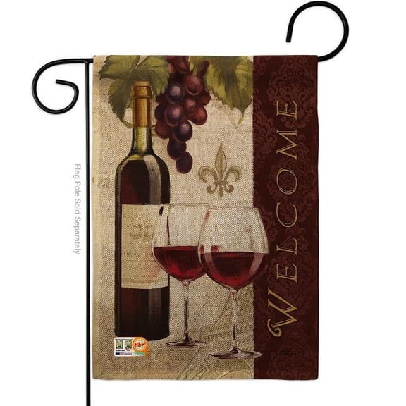 Breeze Decor BD-WI-G-117053-IP-DB-D-US18-WA 13 x 18.5 in. Welcome Wines Burlap Happy Hour & Drinks Wine Impressions Decorative Vertical Double Sided Garden Flag