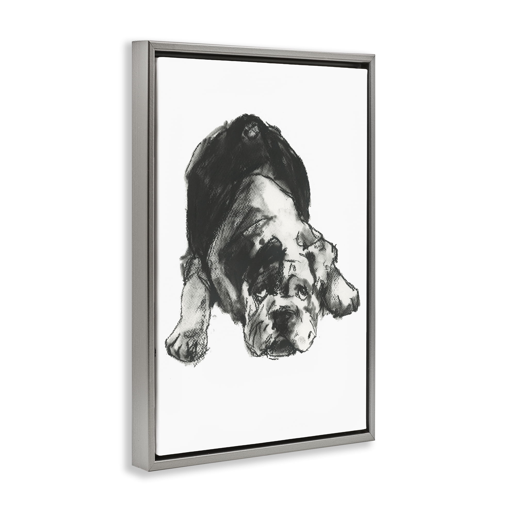 Stupell Industries Bulldog Drawing Portrait Animals & Insects Drawing Gray Floater Framed Canvas Art Print Wall Art, 21 x 31