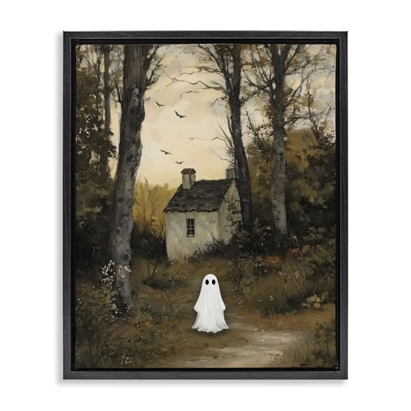 Little Ghost in Cottage Forest Black Framed Floater Canvas Wall Art, design by Arlington Prints