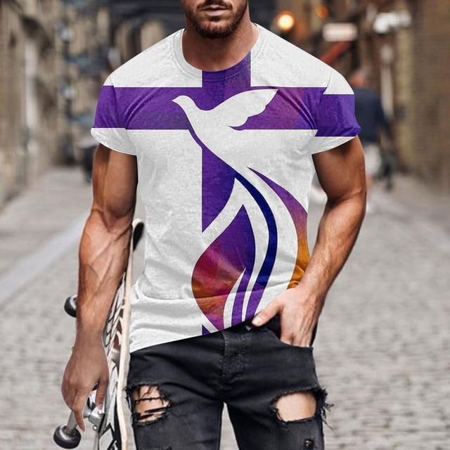 Styesk T-Shirts pour Hommes Mode Hommes Confortables Imprimés Manches Courtes Col Rond Blouses Chemises