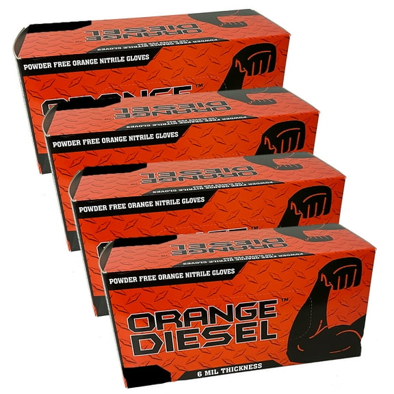 The Orange Diesel, Orange Nitrile Powder Free Disposable Gloves, 6 Mil, Diamond Textured, Size Medium, 4 Boxes