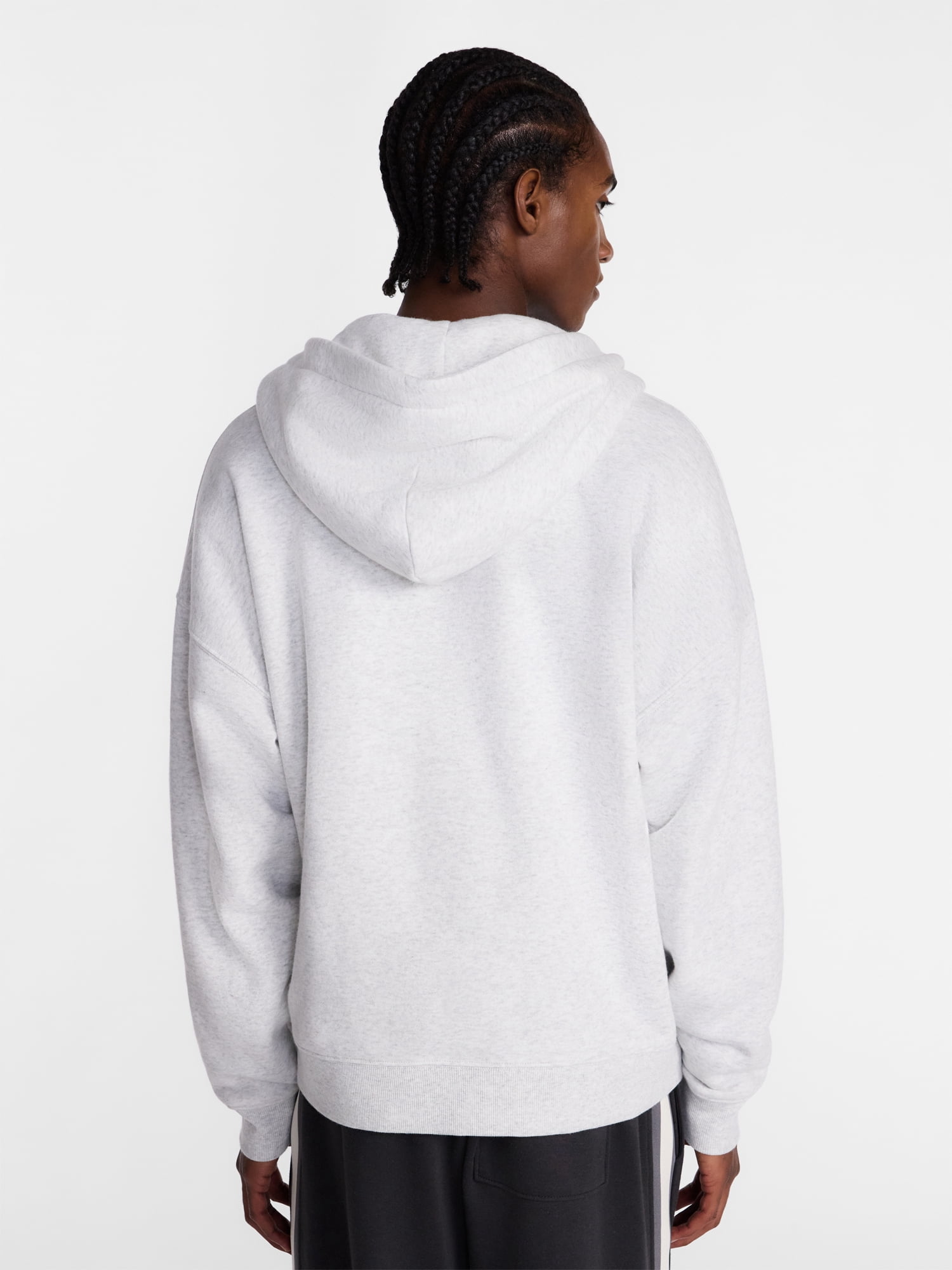 No Boundaries Boxy Oversized Fit Fleece Zip Hoodie Sweatshirt with Long Sleeves, Men's XS-4XLT