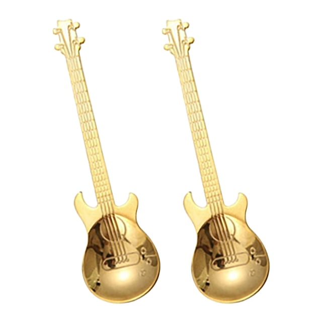 cuchara de acero inoxidable cuchara para guitarra cuchara para revolver café cuchara para barra de hielo cuchara para barra de música cuchara para taza cuchara wmkox8yii fhakjf468 par de cucharas doradas con forma de guitarra, 12 x 3.2 cm; mango texturizado tipo cuerdas para agarre antideslizante, aptas para remover café, cocteles y servir en copas altas; paquete de 2.