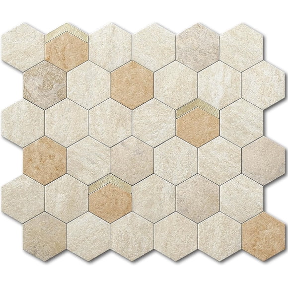 VAOVI Peel and Stick Backsplash Tile,Backsplash Tile for Kitchen Peel and Stick Wall Panels Hexagon Marble Tile(Beige Brown,5pcs)
