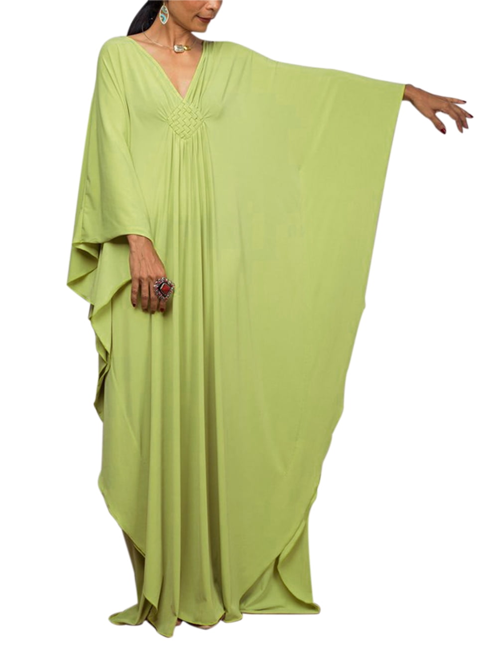 EDOLYNSA Women's Green Kaftan Maxi Dress Oversized Caftan Frock Dress  Kimono - Walmart.com