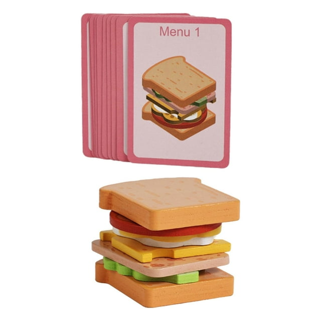 Juguete de madera para apilar alimentos, juego de simulación, aprendizaje preescolar para niños Sándwich