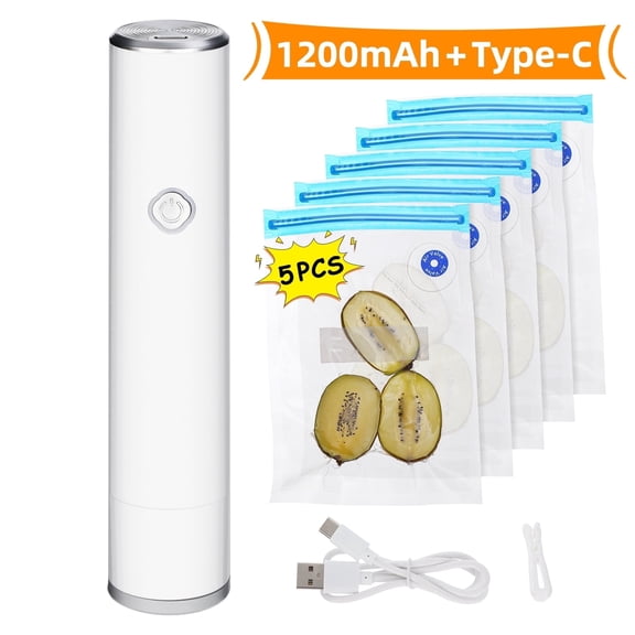 Handheld Vacuum Sealer with 5 Reusable Bags YEERSWAG Powerful Compact Vacuum Sealer for Food, Seal Meal Saver, Portable Food Sealer for Storage & Preservation, White