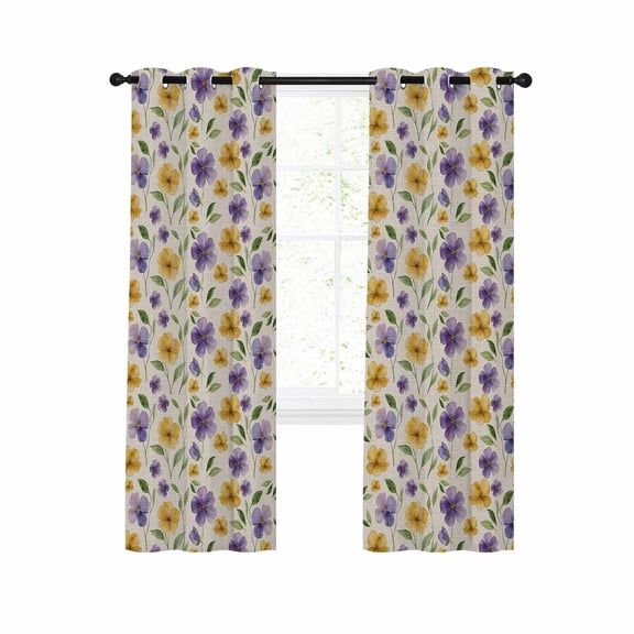 Purple Yellow Flower Blackout Curtains 84 Inches Long for Bedroom, Vintage Botanical Pastoral Plant Thermal Insulated Room Darkening Black Out Window Curtain Panels Grommet Drapes for Living Room