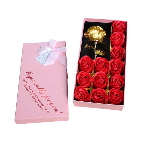 Têtes de Roses en Savon Parfumées pour la Saint-Valentin – Ensemble de 12 Pcs de Fleurs Artificielles avec 1 Longue Tige de Rose, Cadeau Décoratif Romantique pour Elle, Maison et Bain