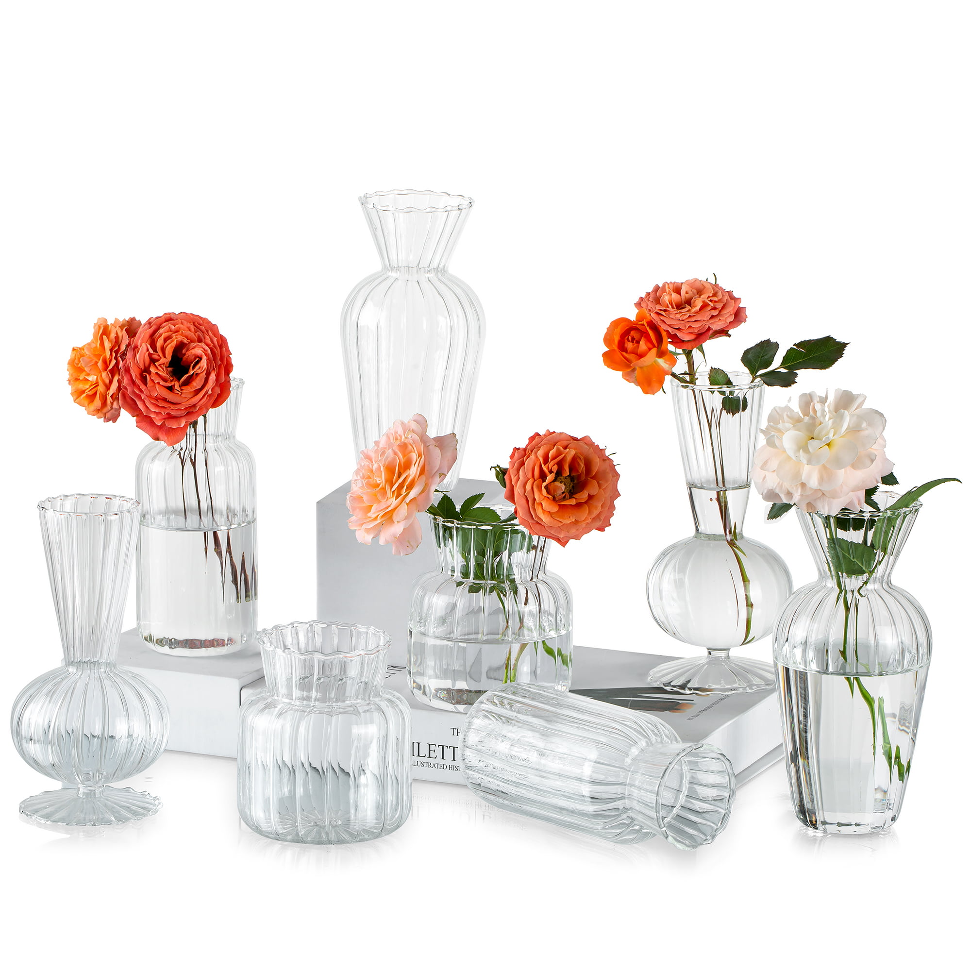8Pcs/ Set Small Vase Different Geometric Stripe Shape, Bud Vases in