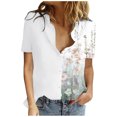 thumbnail image 1 of Birdeem T-Shirt Décontracté pour Femmes Imprimé Col Rabattu Bouton Manches Courtes Ample Chandail Blouse Tops, 1 of 1