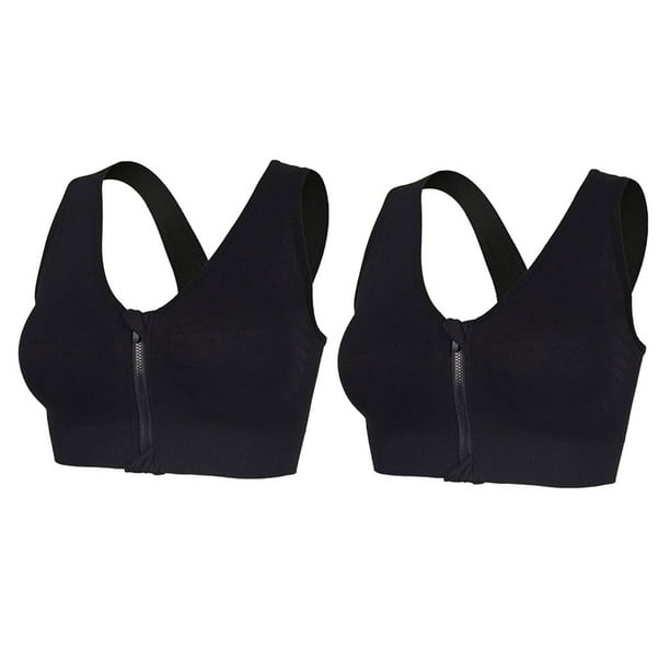 Ustyle 2pcs Nylon Zip Front Sports Bra For Women Compression Fit Breathable  Multiple Sizes Available Bras black XL 