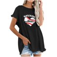 thumbnail image 1 of Blusa de manga corta con estampado de cuello redondo de algodón y cáñamo para mujer OAVQHLG3B Store  lin121212, 1 of 5