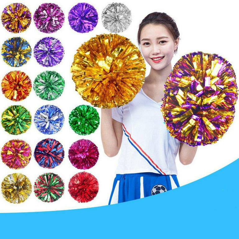4pcs Metallic Foil Cheerleading Pom Poms, Premium Cheerleader Pompoms Kit,  Cheering Hand Flowers 9.8 Inches