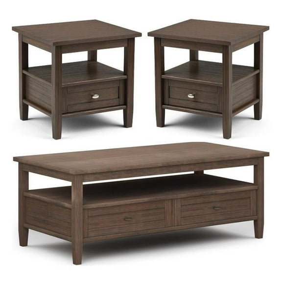 Home Square 3-Piece Set with Coffee Table 20" End Side Tables in Farmhouse Brown