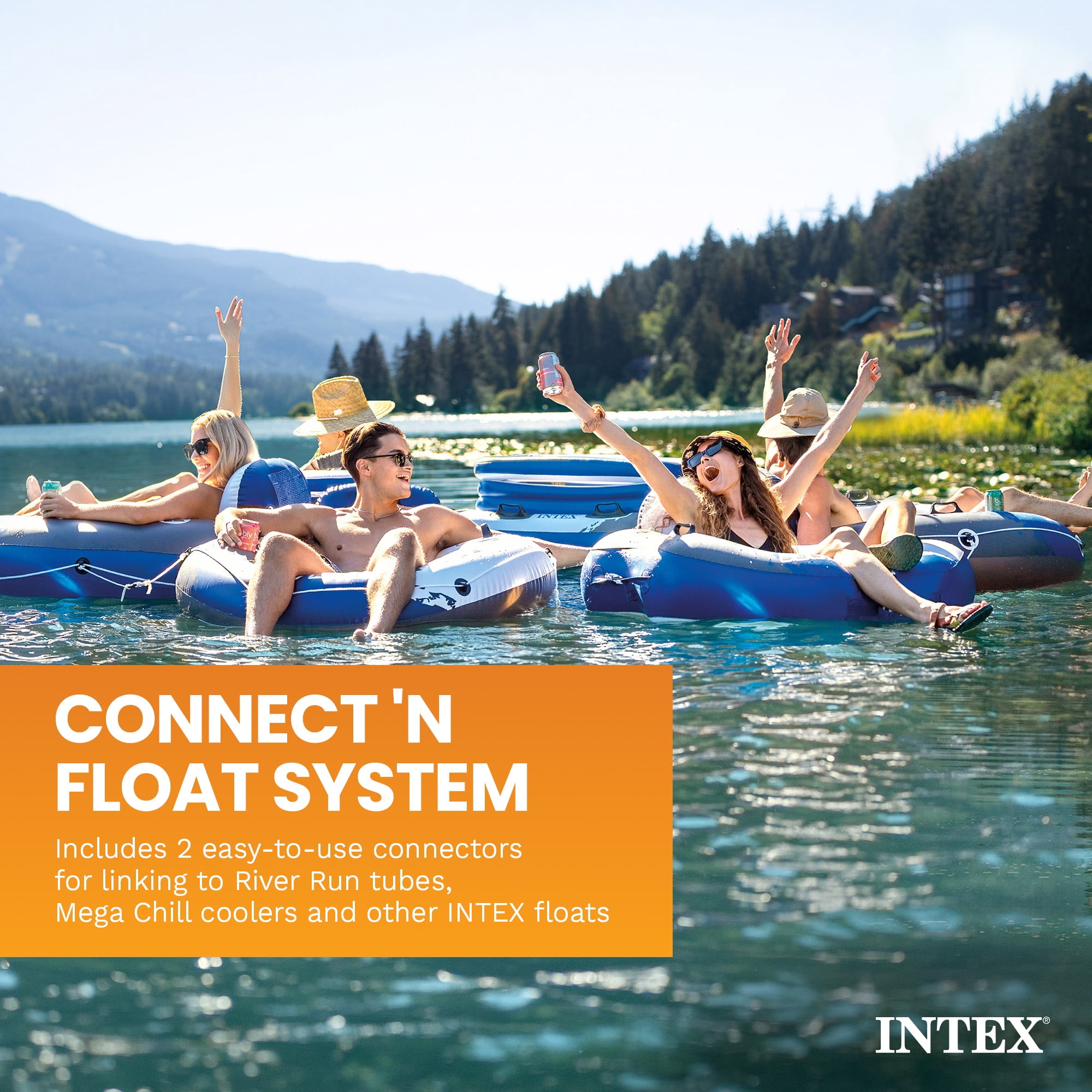 Intex Blue Tropic Inflatable Lake Island Float with Cooler and Cupholders