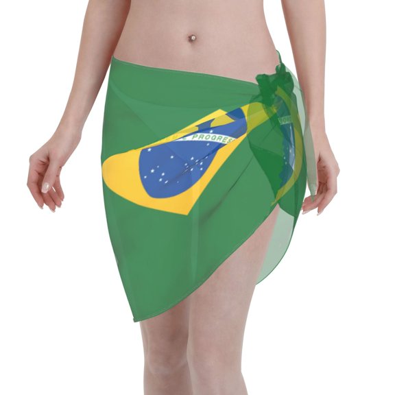 Swimsuit Coverups For Women Brazil Flag Sarong Beach Bikini Wrap Sheer Short Skirt Chiffon Scarf For Swimwear