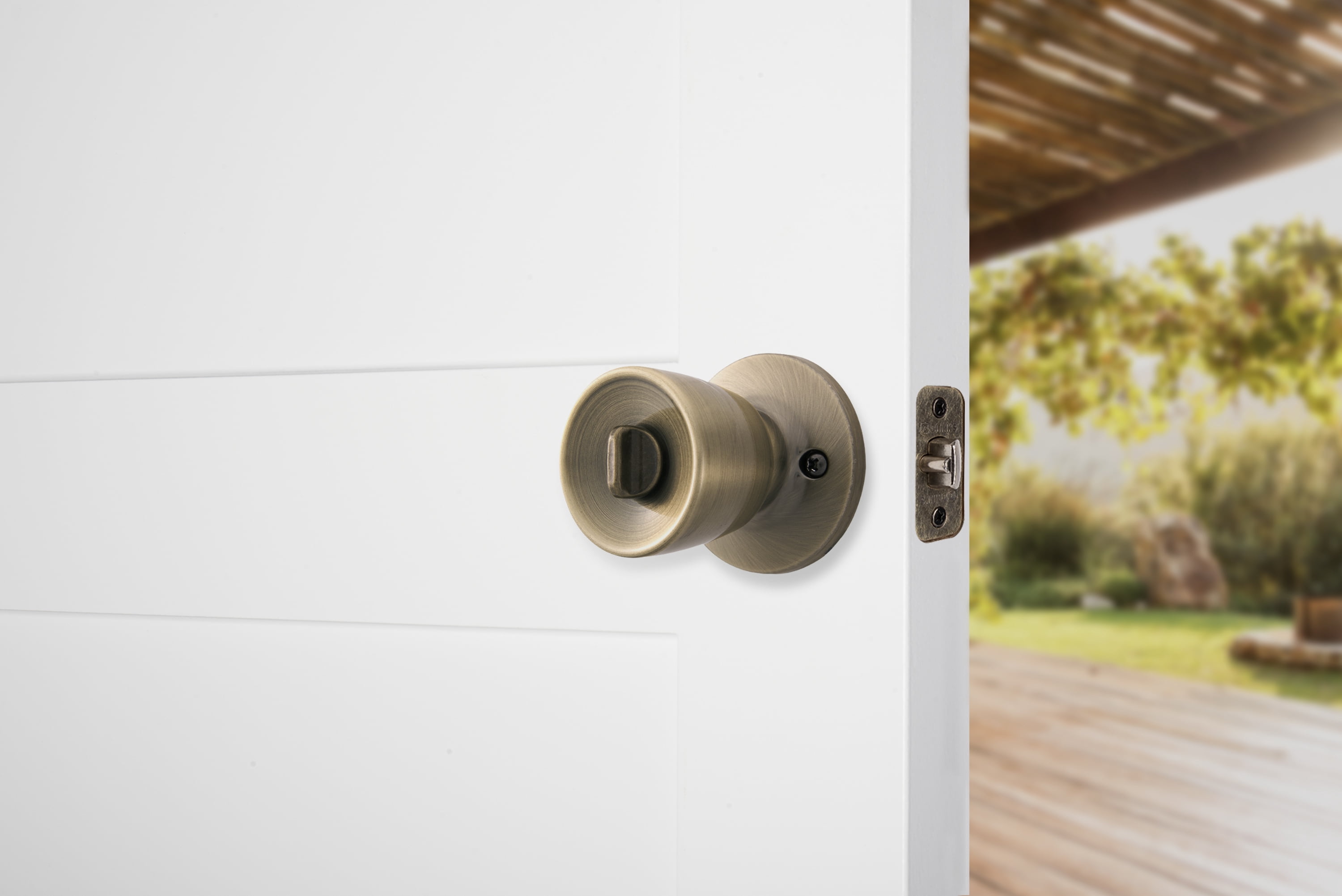 Brinks Keyed Entry Classic Bell Style Doorknob Twin pack, Antique Brass Finish