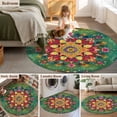 thumbnail image 6 of Bohemian Green Flower Pattern Washable Round Area Rug 4 ft, Vintage Tribal Ethnic Colorful Floral Leaf , Soft Non Slip Rugs Stain Repellent Indoor Felt Carpet for Living Dining Room Bedroom Office, 6 of 9
