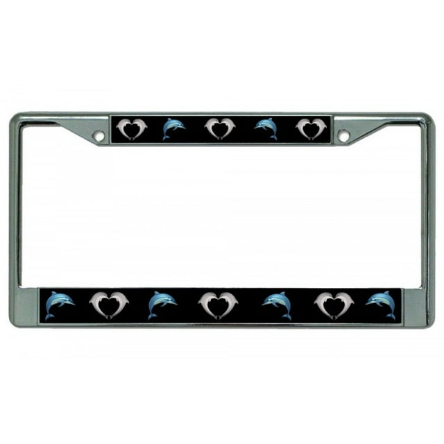 Dolphins On Black Background Chrome License Plate Frame
