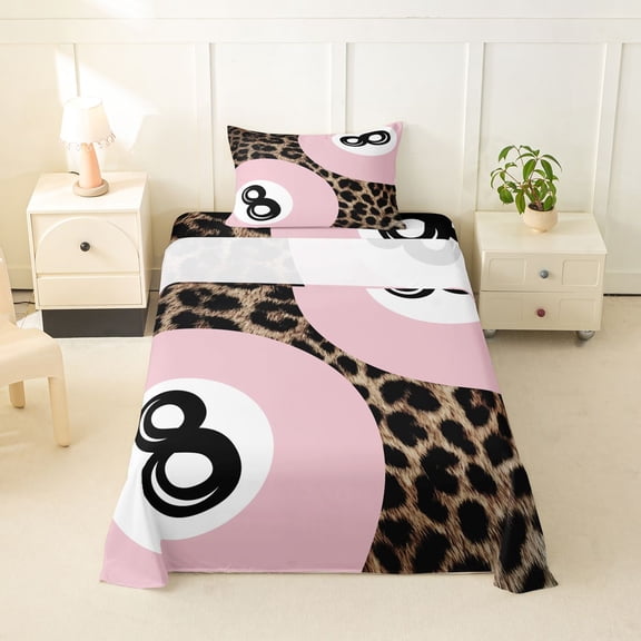 Erosebridal Girls Ball Games Twin Sheet Sets For Billiards Gamer,Wild Cheetah Pattern Bedding For Girls Kids 3pcs