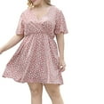 thumbnail image 1 of EQWLJWE Mode Grande Taille Femme Été Manches Courtes Aguichant Confortable Décontracté Col en V Imprimé Floral Mini Robe, 1 of 8