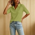 thumbnail image 6 of MOJOGO Women's Solid Color Shirsts Lightweight Cotton Linen Blend Half Sleeve Top with Quarter Snap Button Casual Work Summer Top S, 6 of 8
