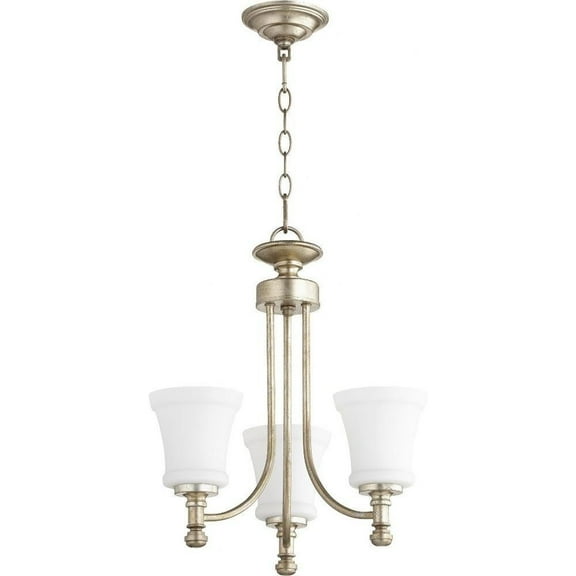 Transitional Three Light Chandelier-Aged Silver Leaf Finish-Satin Opal Glass Color Bailey Street Home 183-Bel-2534909