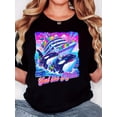 thumbnail image 1 of Women'S T-Shirt, "Color Cruise Two Dolphins" Print, Retro Minimalist Fashion, Round Neck, Casual Comfort, Sports Short-Sleeved T-Shirt, 1 of 7