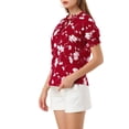 thumbnail image 4 of MODA NOVA Junior's Ruffle Tie Neck Casual Short Sleeve Floral Blouse S Wine Red, 4 of 6
