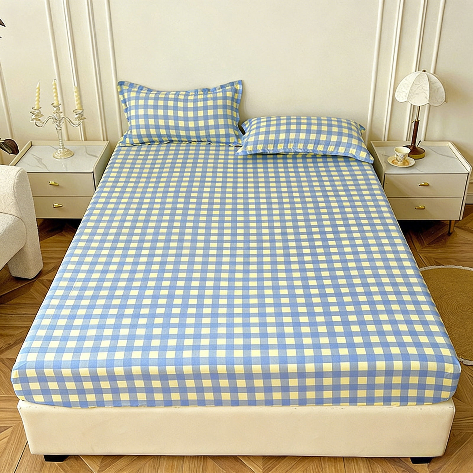 Ikohbadg Soft Polyester Fitted Sheet for Double Bed, Non-Slip Mattress Cover, All-Inclusive Bed Protection, Suitable for Children and Pets, Easy Care, Stain & Wrinkle Resistant