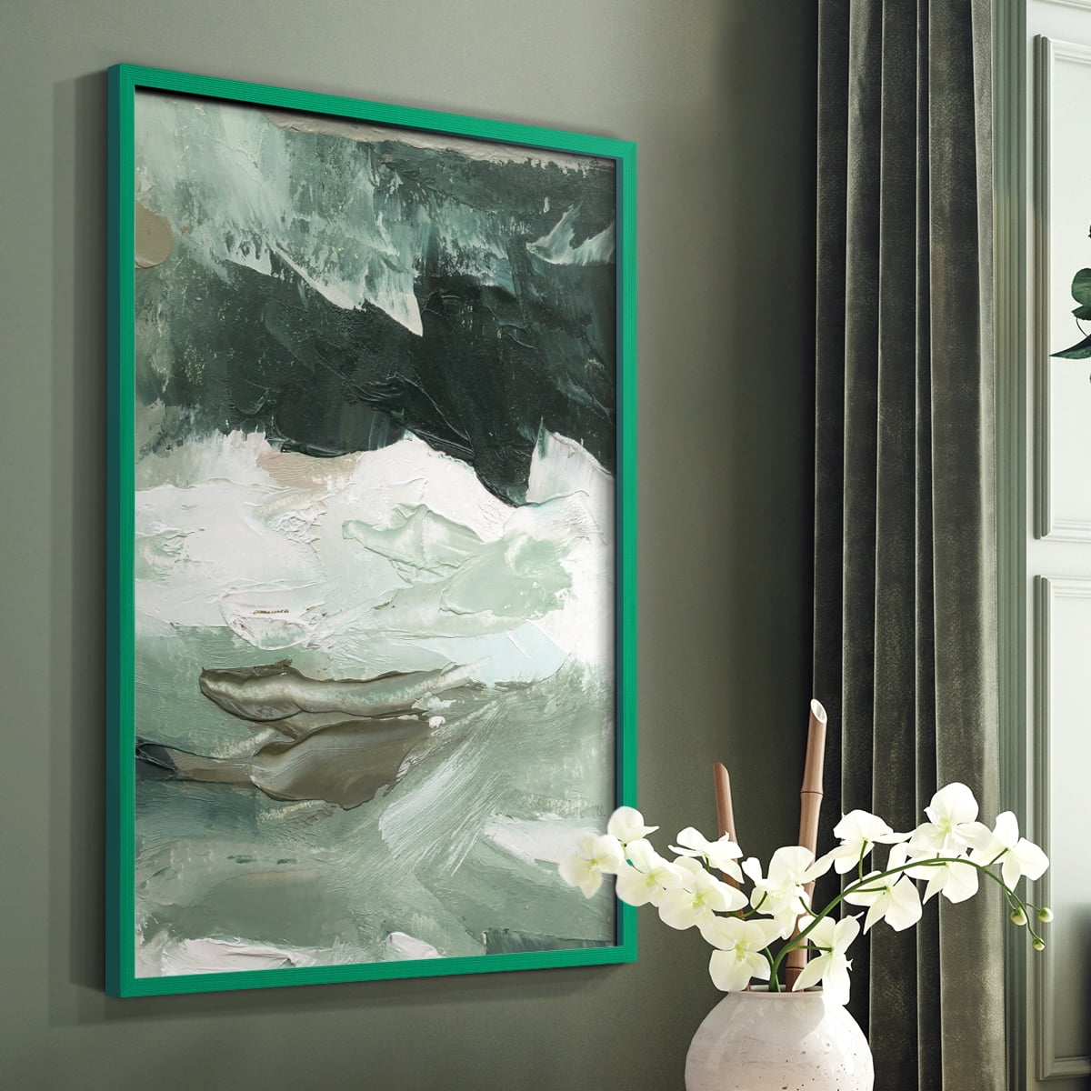 Crashing I Framed Print in Green Solid Wood Framed Print No Nail Hanging