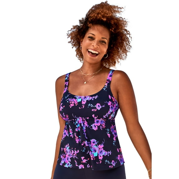 Swimsuits For All Women's Plus Size A Line Relaxed Fit Flared Tankini Top with Adjustable Straps
