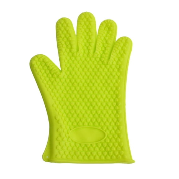 Elysian Clearance Silicone Oven Mitts Pair BBQ Gloves,130g Silicone Baking Gloves High Temperature Insulated Heart Shaped Five Finger Gloves Kitchen End Pot Microwave Oven Gloves Green 27.5x14x1cm