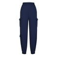 thumbnail image 4 of Lixiuxyad Women Flowy Pants Casual Pants Drawstring Design Utility Joggers Pocket Trousers Comfortable Long Length Bottoms For Everyday Wear Blue, 4 of 4