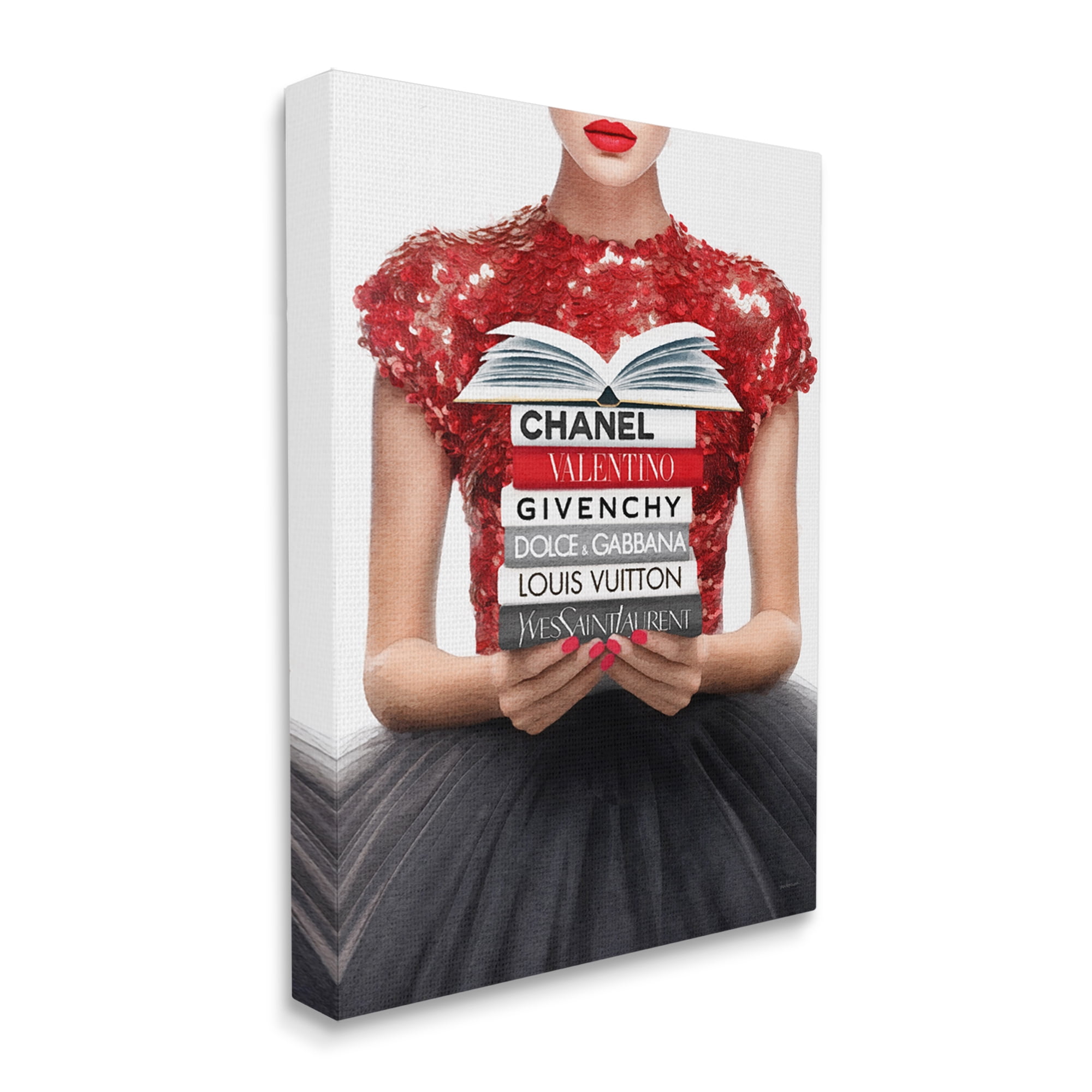 Stupell Industries Red Fashion Books Girl Beauty & Fashion Painting Gallery Wrapped Canvas Art Print Wall Art, 36 x 48
