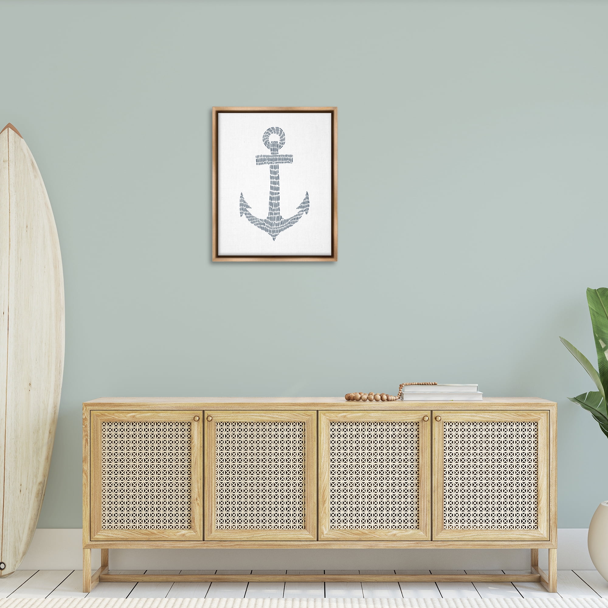 Stupell Industries Minimal Nautical Anchor Coastal Painting Brown Floater Framed Canvas Art Print Wall Art, 25 x 31
