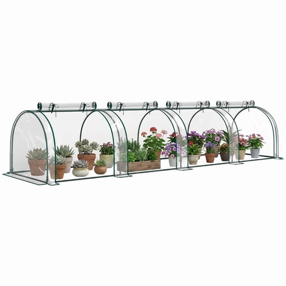 Alvantor Greenhouse Low Tunnel Greenhouse with Zipped Roll-Up Doors 155.5"x39.4"x31.5" Clear