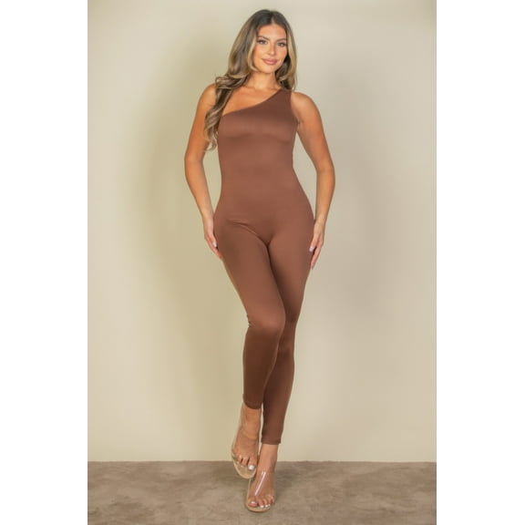 Solid Color One Shoulder Jumpsuit
